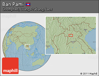 Savanna Style Location Map of Ban Pami, hill shading