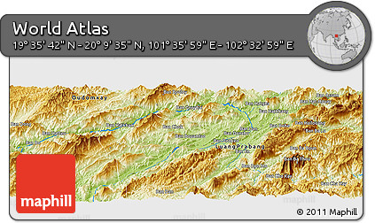 Physical Panoramic Map of the Area around 19° 52' 38" N, 102° 4' 29" E