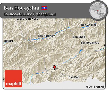 Shaded Relief Panoramic Map of Ban Houaychia