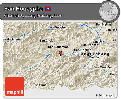 Shaded Relief Panoramic Map of Ban Houaypha