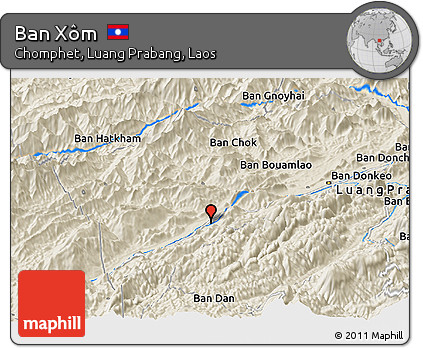 Shaded Relief Panoramic Map of Ban Xôm