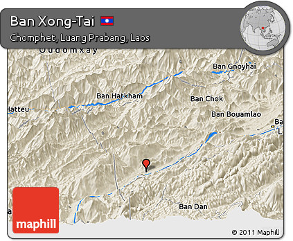Shaded Relief Panoramic Map of Ban Xong-Tai