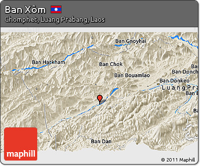 Shaded Relief Panoramic Map of Ban Xôm