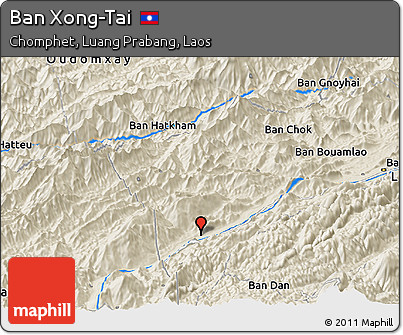 Shaded Relief Panoramic Map of Ban Xong-Tai