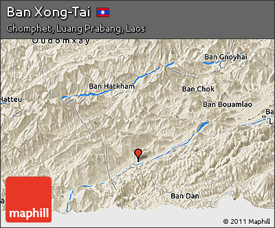 Shaded Relief Panoramic Map of Ban Xong-Tai