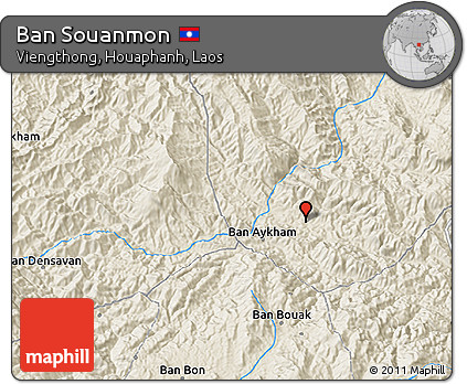 Shaded Relief 3D Map of Ban Souanmon
