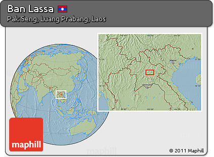 Savanna Style Location Map of Ban Lassa, hill shading