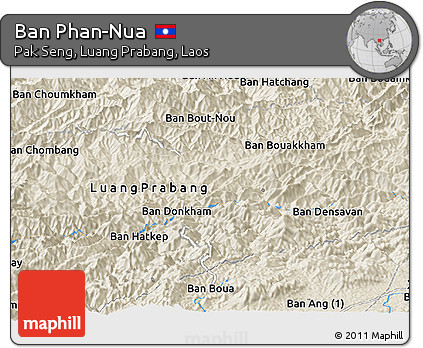 Shaded Relief Panoramic Map of Ban Phan-Nua