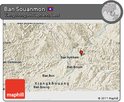 Shaded Relief Panoramic Map of Ban Souanmon