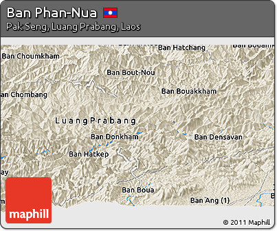 Shaded Relief Panoramic Map of Ban Phan-Nua