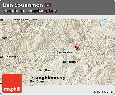 Shaded Relief Panoramic Map of Ban Souanmon