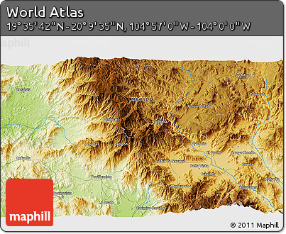 Physical 3D Map of the Area around 19° 52' 38" N, 104° 28' 29" W