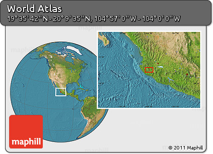 Satellite Location Map of the Area around 19° 52' 38" N, 104° 28' 29" W