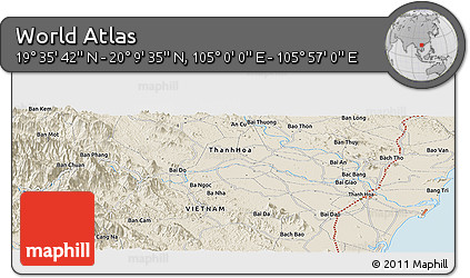 Shaded Relief Panoramic Map of the Area around 19° 52' 38" N, 105° 28' 29" E