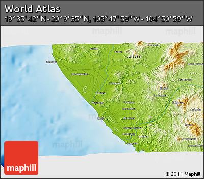 Physical 3D Map of the Area around 19° 52' 38" N, 105° 19' 29" W
