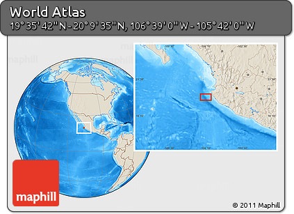 Shaded Relief Location Map of the Area around 19° 52' 38" N, 106° 10' 30" W