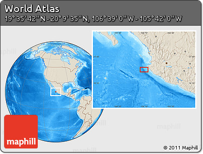 Shaded Relief Location Map of the Area around 19° 52' 38" N, 106° 10' 30" W