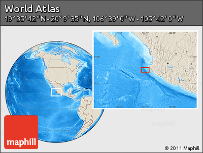 Shaded Relief Location Map of the Area around 19° 52' 38" N, 106° 10' 30" W