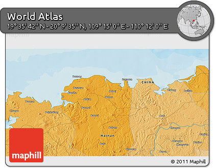 Political 3D Map of the Area around 19°&nbsp;52'&nbsp;38"&nbsp;N,&nbsp;109°&nbsp;43'&nbsp;29"&nbsp;E