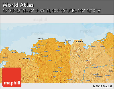 Political 3D Map of the Area around 19°&nbsp;52'&nbsp;38"&nbsp;N,&nbsp;109°&nbsp;43'&nbsp;29"&nbsp;E