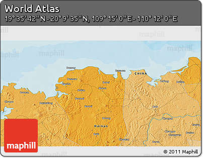 Political 3D Map of the Area around 19°&nbsp;52'&nbsp;38"&nbsp;N,&nbsp;109°&nbsp;43'&nbsp;29"&nbsp;E