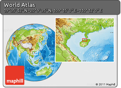 Physical Location Map of the Area around 19° 52' 38" N, 109° 43' 29" E