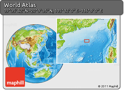 Physical Location Map of the Area around 19° 52' 38" N, 115° 40' 30" E