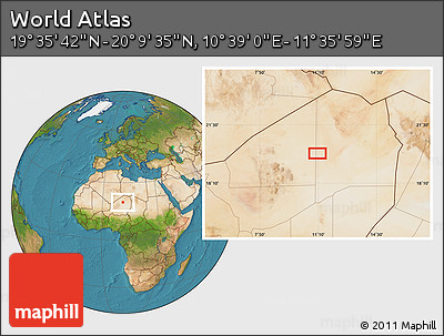 Satellite Location Map of the Area around 19° 52' 38" N, 11° 7' 30" E
