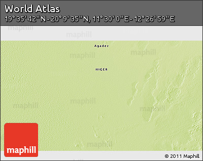 Physical 3D Map of the Area around 19° 52' 38" N, 11° 58' 29" E