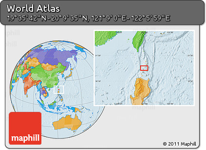 Political Location Map of the Area around 19° 52' 38" N, 121° 37' 30" E