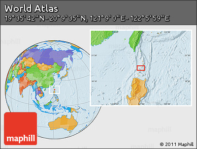 Political Location Map of the Area around 19° 52' 38" N, 121° 37' 30" E