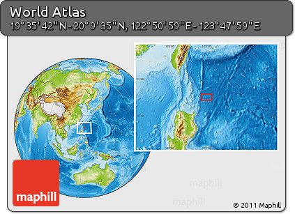 Physical Location Map of the Area around 19° 52' 38" N, 123° 19' 29" E