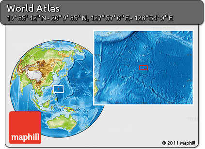 Physical Location Map of the Area around 19° 52' 38" N, 128° 25' 30" E