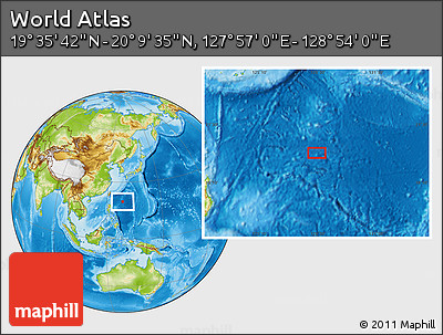 Physical Location Map of the Area around 19° 52' 38" N, 128° 25' 30" E
