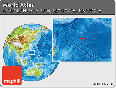 Physical Location Map of the Area around 19° 52' 38" N, 128° 25' 30" E