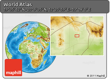 Physical Location Map of the Area around 19° 52' 38" N, 12° 49' 29" E