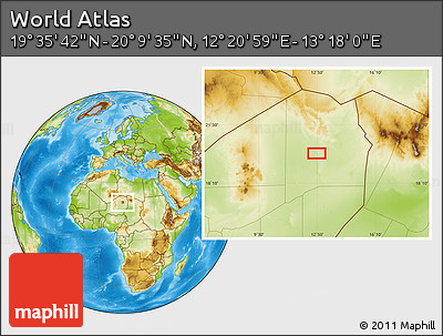 Physical Location Map of the Area around 19° 52' 38" N, 12° 49' 29" E