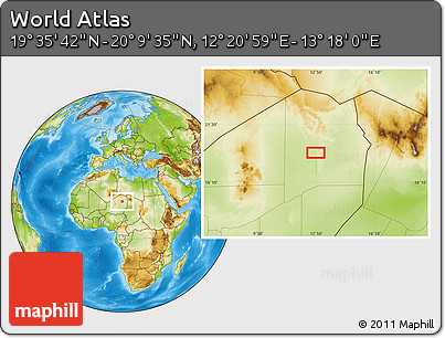Physical Location Map of the Area around 19° 52' 38" N, 12° 49' 29" E