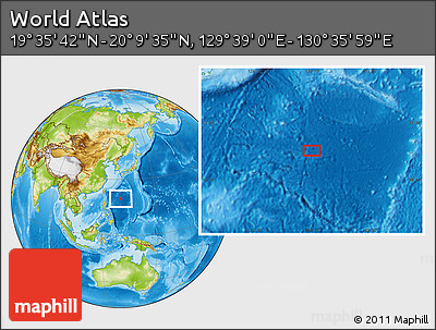 Physical Location Map of the Area around 19° 52' 38" N, 130° 7' 30" E