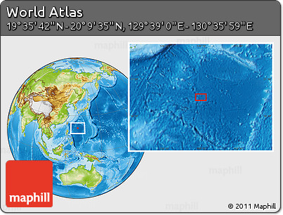 Physical Location Map of the Area around 19° 52' 38" N, 130° 7' 30" E