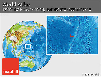 Physical Location Map of the Area around 19° 52' 38" N, 135° 13' 29" E