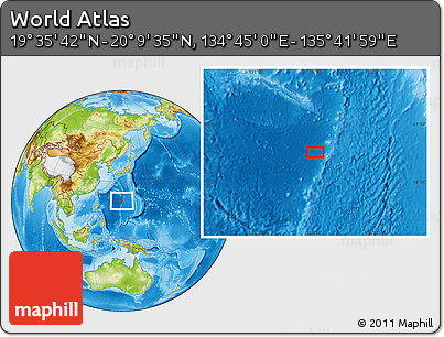Physical Location Map of the Area around 19° 52' 38" N, 135° 13' 29" E