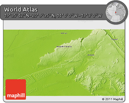 Physical 3D Map of the Area around 19° 52' 38" N, 13° 31' 30" W