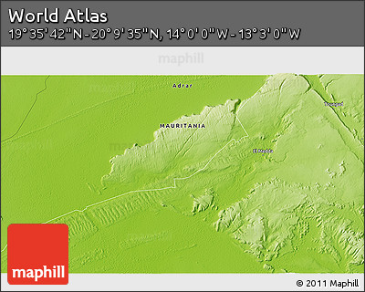Physical 3D Map of the Area around 19° 52' 38" N, 13° 31' 30" W