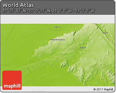 Physical 3D Map of the Area around 19° 52' 38" N, 13° 31' 30" W