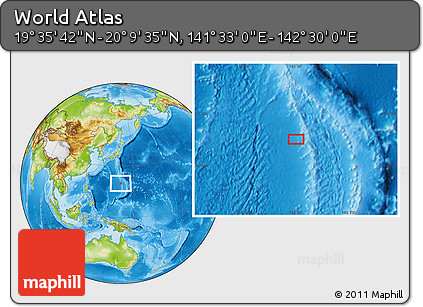 Physical Location Map of the Area around 19° 52' 38" N, 142° 1' 30" E
