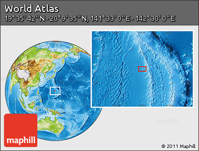 Physical Location Map of the Area around 19° 52' 38" N, 142° 1' 30" E