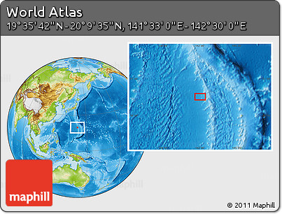 Physical Location Map of the Area around 19° 52' 38" N, 142° 1' 30" E