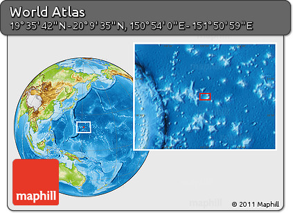 Physical Location Map of the Area around 19° 52' 38" N, 151° 22' 30" E