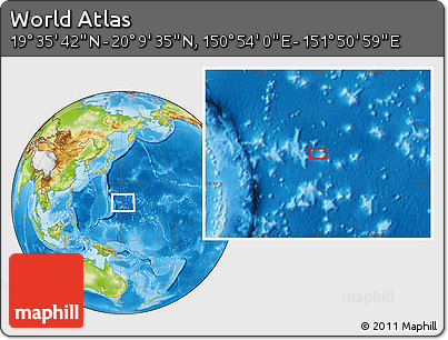 Physical Location Map of the Area around 19° 52' 38" N, 151° 22' 30" E